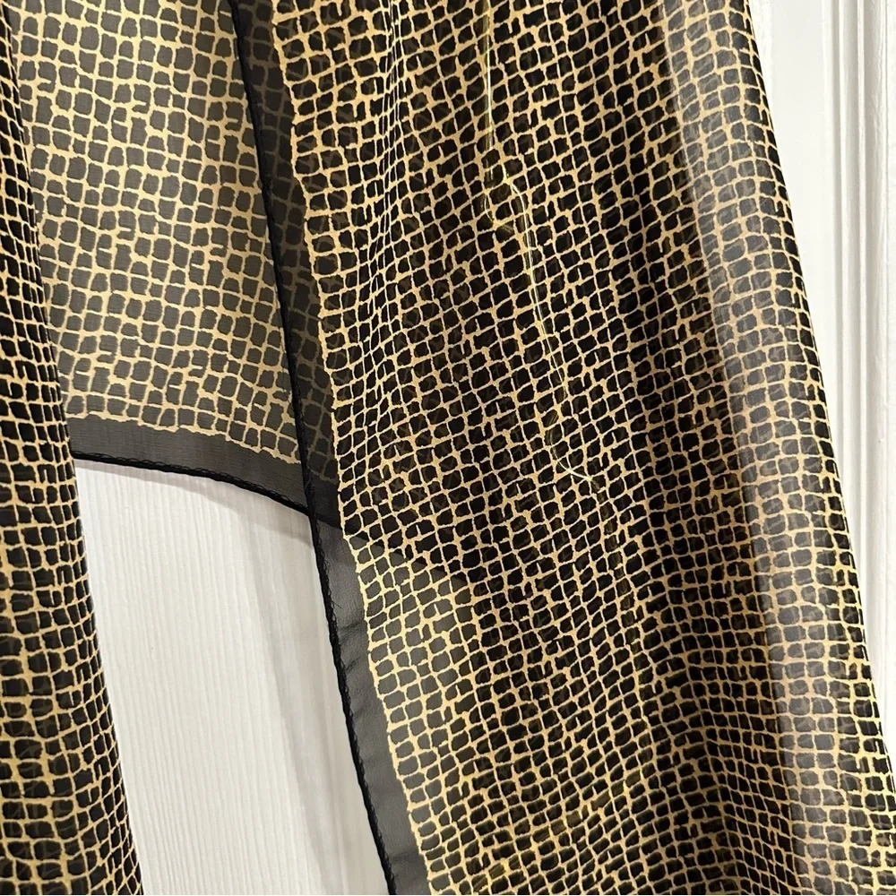 Jaeger London Scarf Black Tan Silk Geometric Grid Mosaic Oblong Large 24x60 Vnt